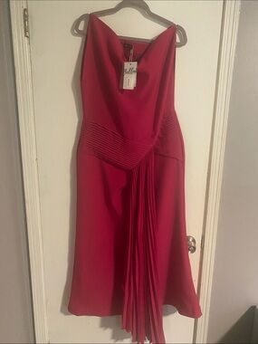 Bella Red Pleated Midi Dress
